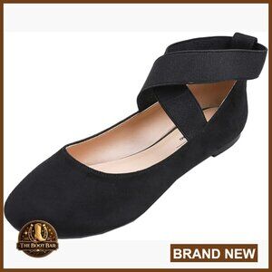 Women's Ankle Strap Ballet Flats Round Toe Elastic Strap Walking Shoes